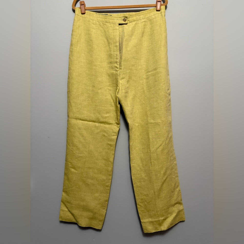 DARA Light Mustard Green Linen Pants with Lining